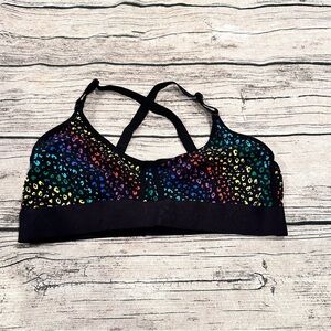 TomboyX Classic Black and Rainbow Leopard Bralette With CrissCross Straps Size M